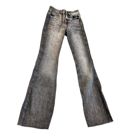 Zara Gray Charcoal Split Hem Denim Jeans Straight Leg Size 4 - Picture 2 of 8